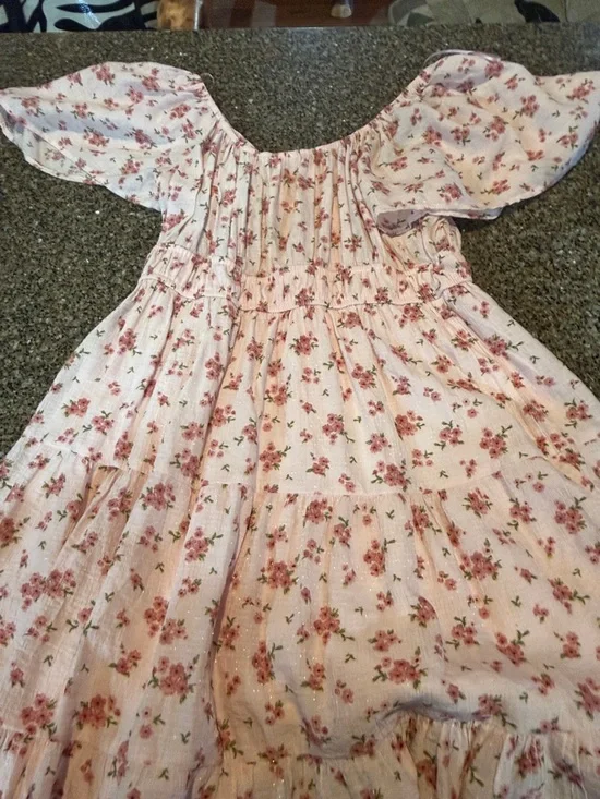 Floral Off-Shoulder Tiered Sundress - Pink Rose Print - Picture 5 of 6